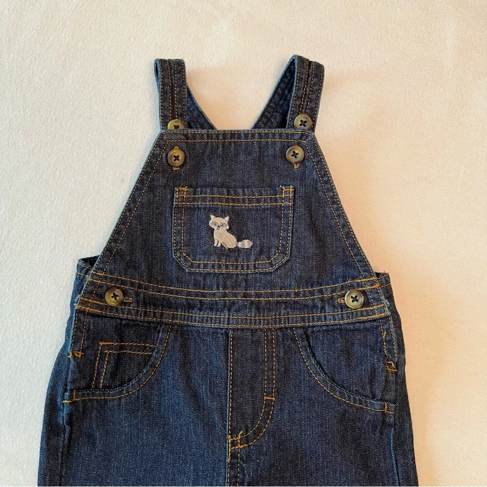 Carters 6M Denim Bibs Overalls Long Sleeve Thermal Bodysuit Woodland Animals